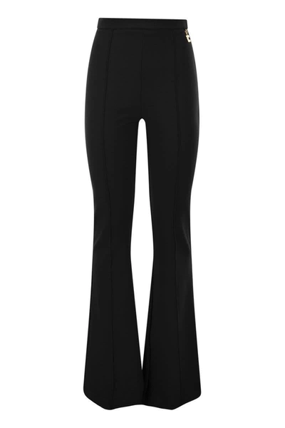 Shop Elisabetta Franchi Stretch Crepe Palazzo Trousers With Charms In Black