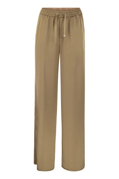 Shop Herno Casual Satin Trousers In Sand