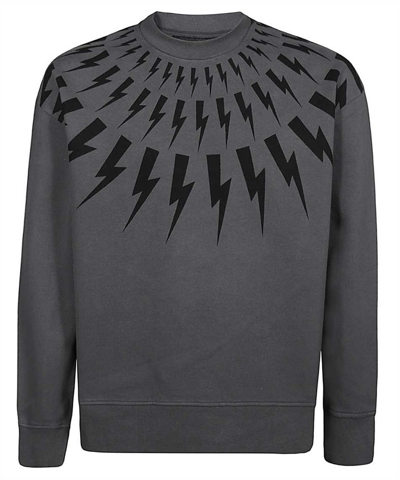Shop Neil Barrett Thunderbolt Printed Crewneck Sweatshirt In Grey