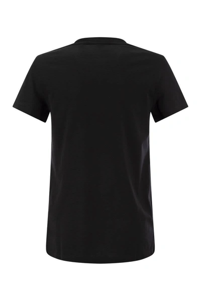 Shop Max Mara Taverna - Cotton T-shirt With Frontal Embroidery In Black