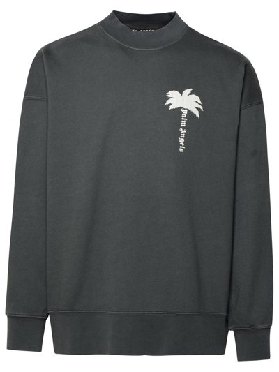Shop Palm Angels Logo Printed Crewneck Sweatshirt In Grey