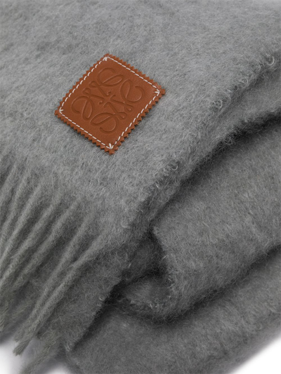 Shop Loewe Mohair And Wool Fringed Scarf In Grey