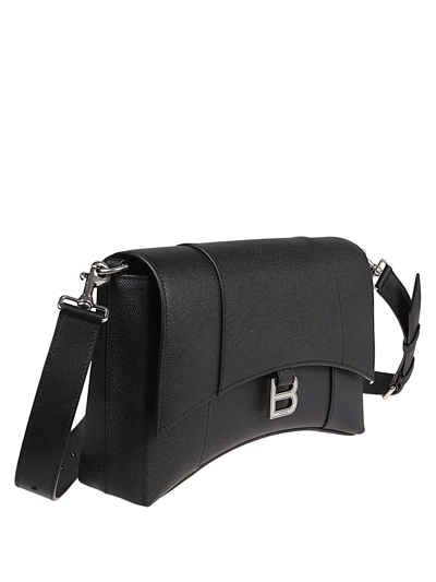 Balenciaga 'messenger Downtown' Black Cross-body Bag With B Logo In Semi Matte Leather Man