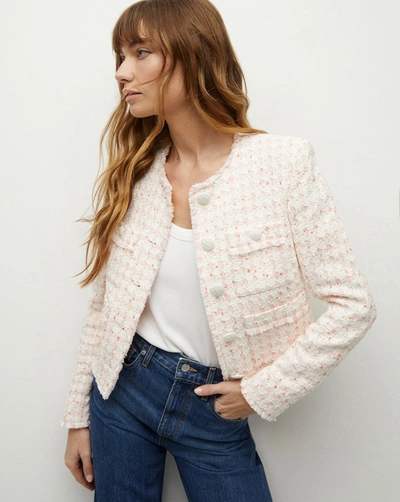 Shop Veronica Beard Olbia Tweed Jacket Off-white Coral In Off-white/coral