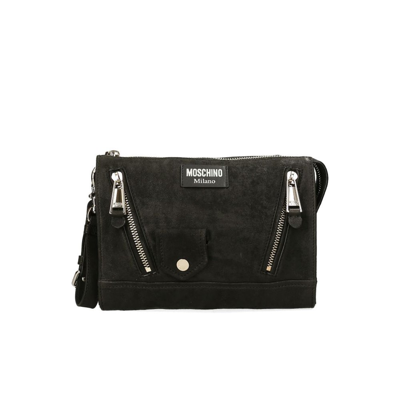 Shop Moschino Logo Patch Clutch Bag In Black