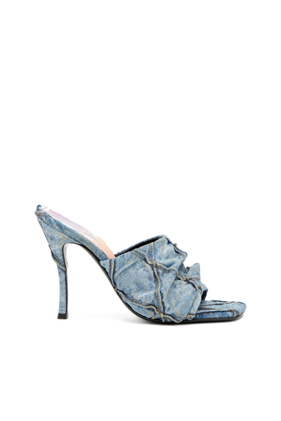 Shop Diesel D-sydney-mule Sandals With Quilted Denim Band In Blu
