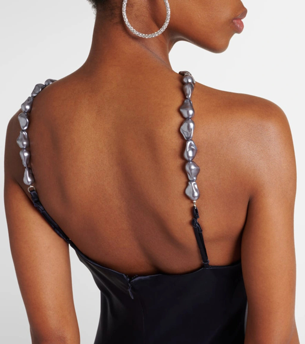 Staud Cadence Beaded Halter Satin Maxi Dress In Navy | ModeSens