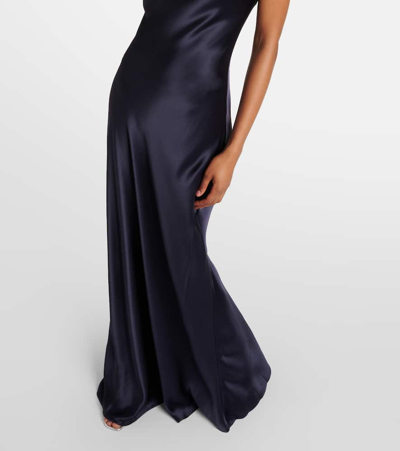 Shop Staud Cadence Halterneck Satin Slip Dress In Blue