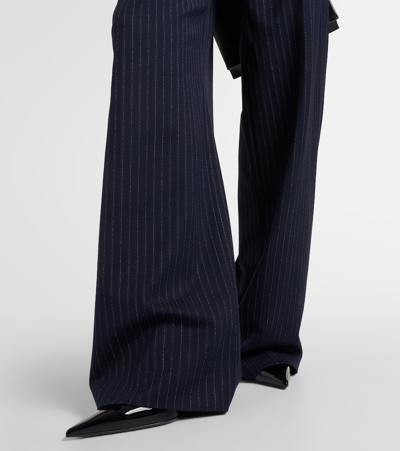 Shop Veronica Beard Heyser Pinstripe High-rise Wide-leg Pants In Blue