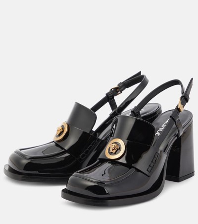 Shop Versace Alia Patent Leather Slingback Loafer Pumps In Black