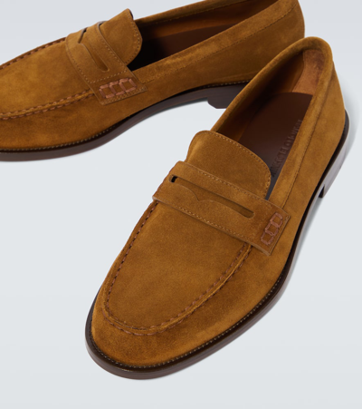 Manolo Blahnik Perry Suede Penny Loafers In Brown