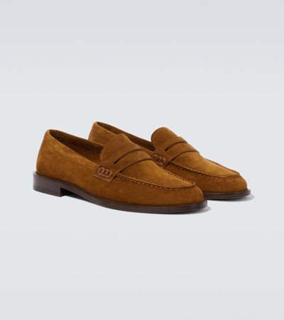 Manolo Blahnik Perry Suede Penny Loafers In Brown