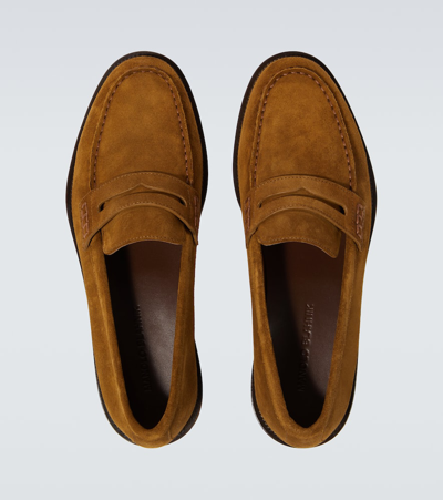 Manolo Blahnik Perry Suede Penny Loafers In Brown