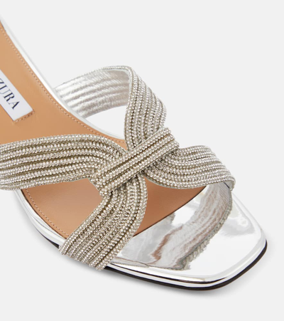 Shop Aquazzura Crystal Muse 35 Embellished Mules In Silver