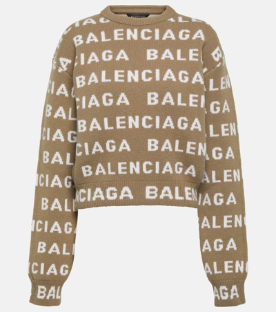 Shop Balenciaga Logo Wool Sweater In Multicoloured