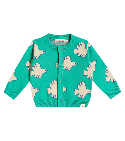 Shop Tinycottons Baby Jacquard Cotton Cardigan In Green