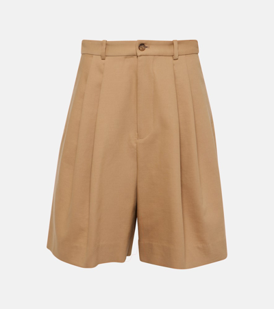 Shop Polo Ralph Lauren Pleated Cotton And Wool Shorts In Beige
