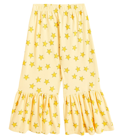 Shop Tinycottons Stars Cotton-blend Jersey Flared Pants In Mellow Yellow