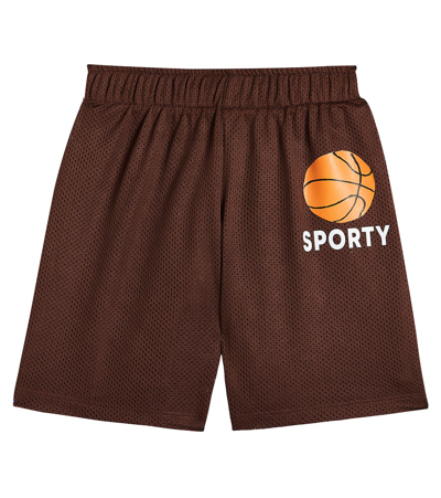 Shop Mini Rodini Basketball Printed Shorts In Brown