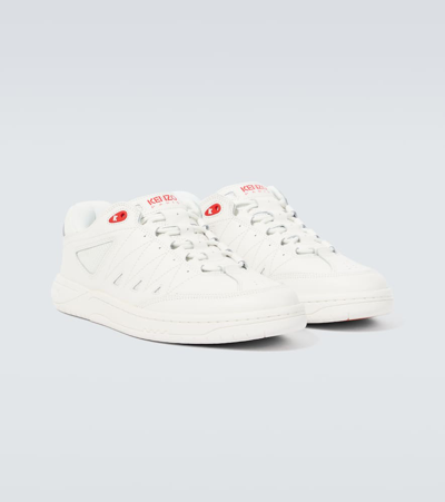 Shop Kenzo Pxt Leather Sneakers In White