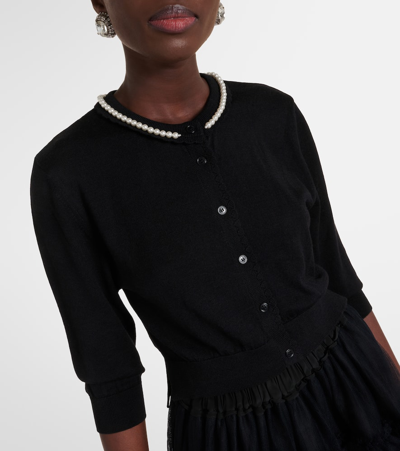 Shop Simone Rocha Beaded Wool And Silk Cardigan In Black