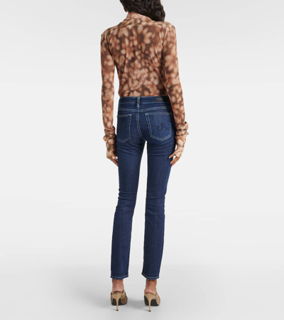 Ag Prima Mid Rise Distressed Crop Cigarette Jeans In Blue