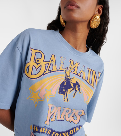 Shop Balmain Logo Cotton T-shirt In Blue