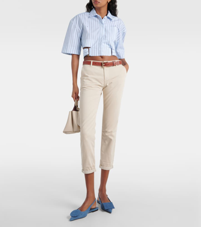 Ag Caden Mid-rise Twill Tapered Pants In Beige