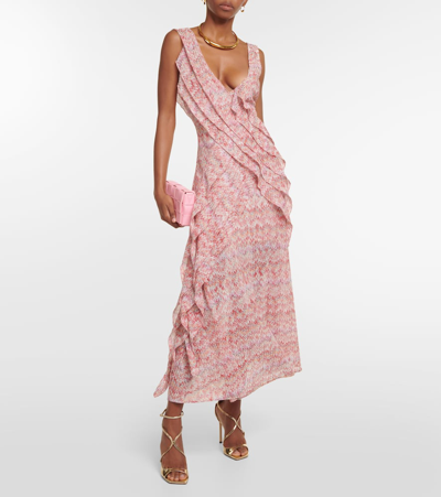 Shop Missoni Zig Zag Ruffled Midi Dress In Pink