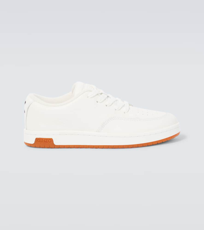 Shop Kenzo Dome Leather Sneakers In White