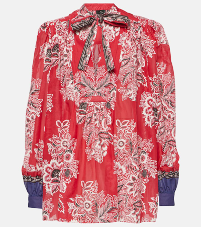 Shop Etro Printed Cotton And Silk Blouse In Red