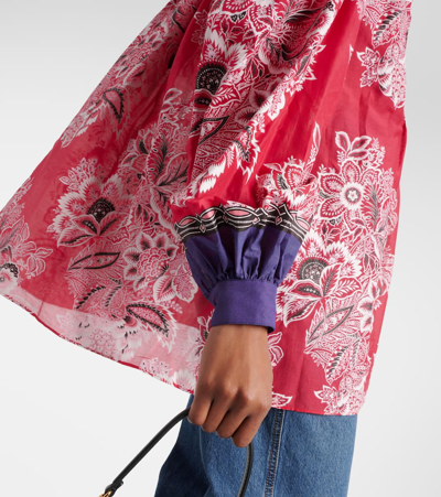 Etro Pintucked Floral-print Cotton And Silk-blend Voile Blouse In Red