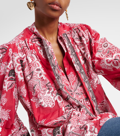 Etro Pintucked Floral-print Cotton And Silk-blend Voile Blouse In Red