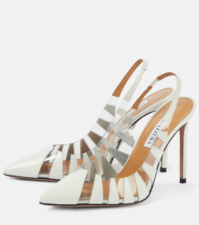 Aquazzura Hot Rumor 105 Leather And Pvc Slingback Pumps In White