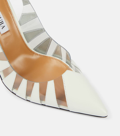Aquazzura Hot Rumor 105 Leather And Pvc Slingback Pumps In White