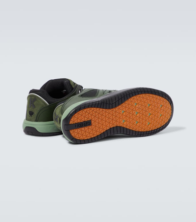 Kenzo Mesh-panelled Leather Sneakers In Dark Khaki
