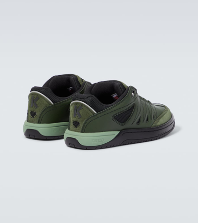 Kenzo Mesh-panelled Leather Sneakers In Dark Khaki