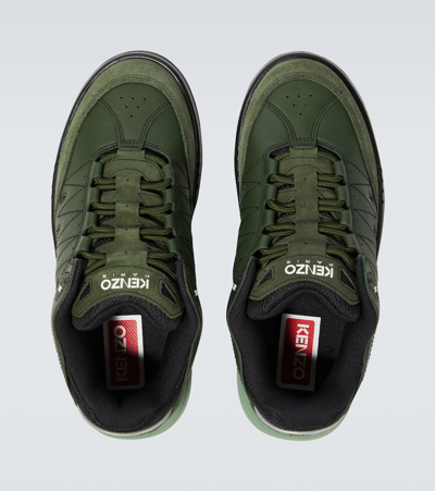Kenzo Mesh-panelled Leather Sneakers In Dark Khaki