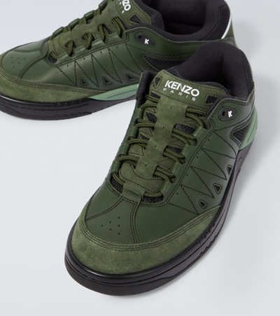 Kenzo Mesh-panelled Leather Sneakers In Dark Khaki