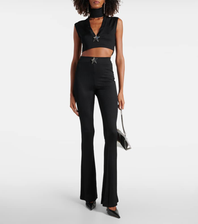Area Viscose High Rise Flared Pants In Black