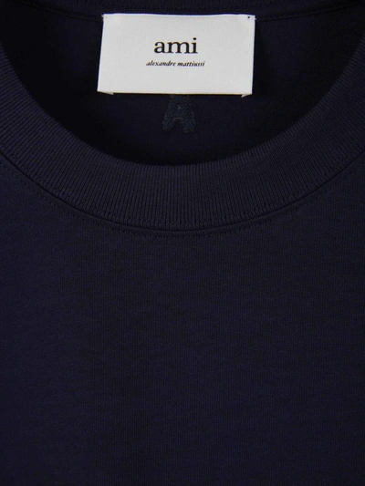 Shop Ami Alexandre Mattiussi Ami Paris Plain Cotton T-shirt In Blau Nit
