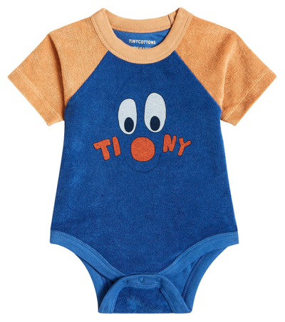 Shop Tinycottons Baby Printed Cotton Terry Bodysuit In Ultramarine/dark Brown