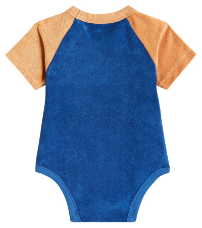 Shop Tinycottons Baby Printed Cotton Terry Bodysuit In Ultramarine/dark Brown