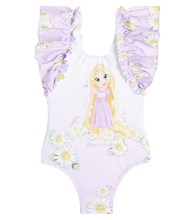 Shop Monnalisa Baby Printed Ruffled Swimsuit In Glicine