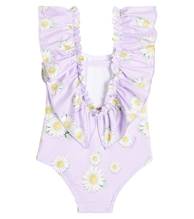 Shop Monnalisa Baby Printed Ruffled Swimsuit In Glicine