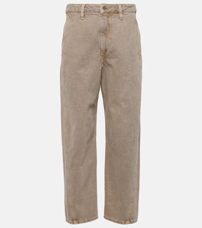 Shop Lemaire Twisted High-rise Straight Jeans In Denim Snow Beige