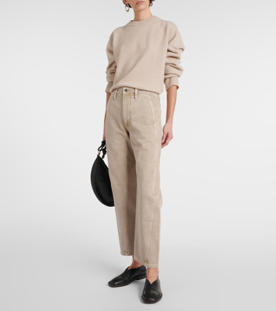 Shop Lemaire Twisted High-rise Straight Jeans In Denim Snow Beige