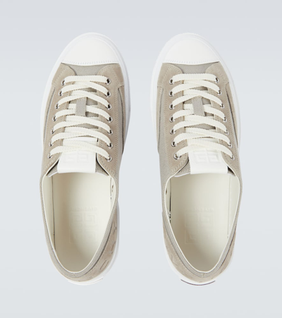 Shop Givenchy City Suede-trimmed Canvas Sneakers In Medium Grey