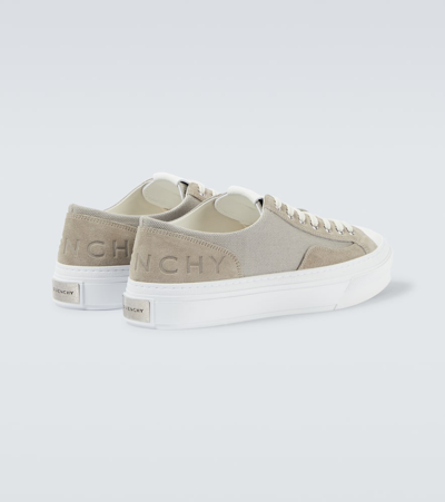 Shop Givenchy City Suede-trimmed Canvas Sneakers In Medium Grey