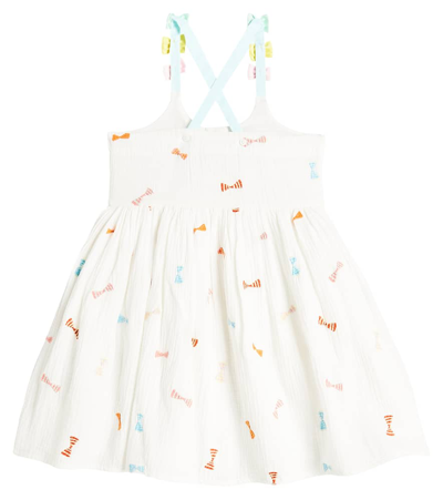 Shop Stella Mccartney Embroidered Bow-detail Cotton Dress In Avorio/embroidery